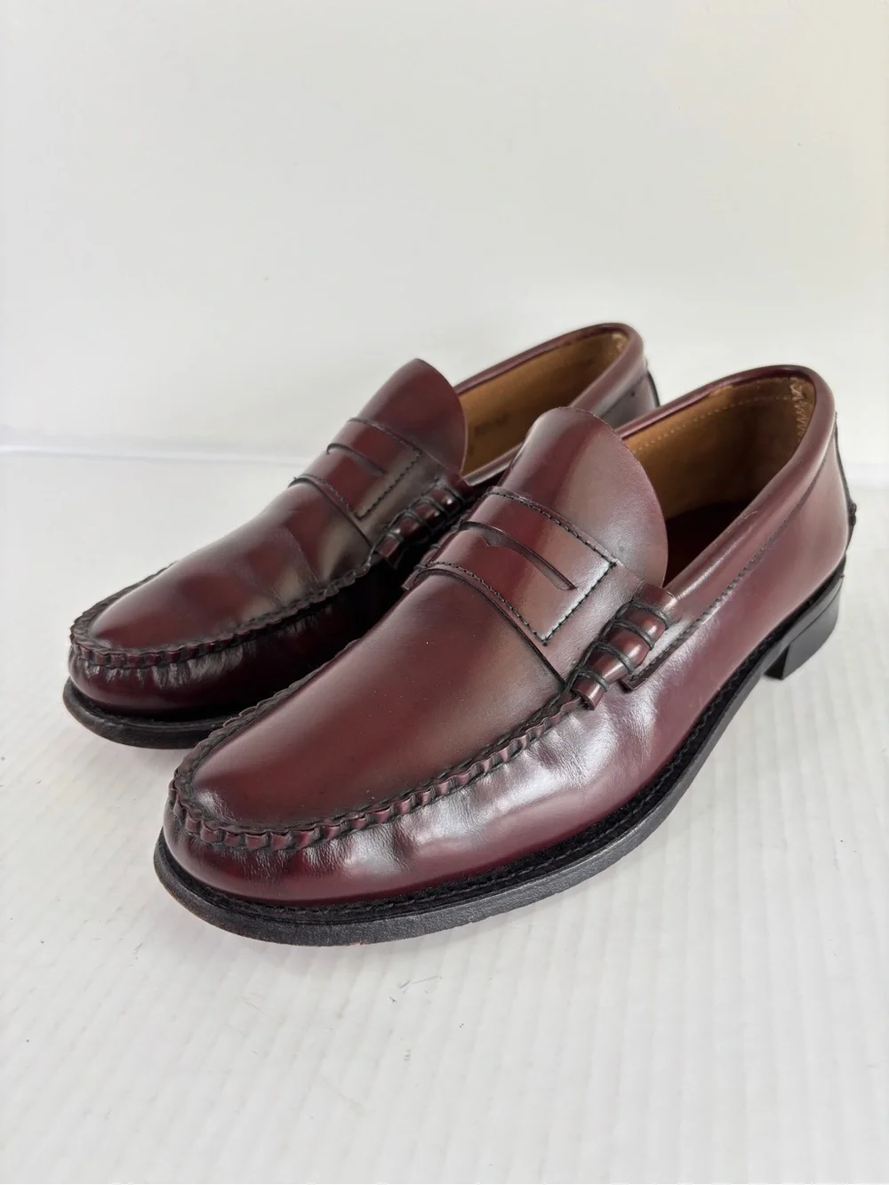 LL Bean Handsewn Penny Loafer Mens 8.5 D Burgundy Leather Dress Shoe Made In USA